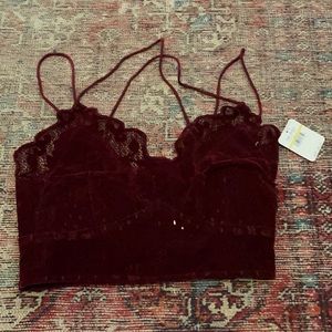 Free people velvet and lace crop camisole
